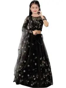 F Plus Fashion Girls Black Embroidered Semi-Stitched Lehenga Choli With Dupatta