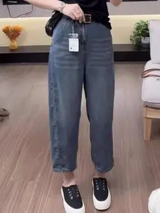 StyleCast Women Comfort Wide Leg High-Rise Mildly Distressed Light Fade Stretchable Jeans