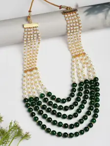 Anouk Women Green & White Beaded Layered Necklace