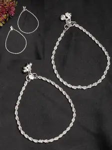 Anouk Women Pair of 2 Silver-Plated Anklets