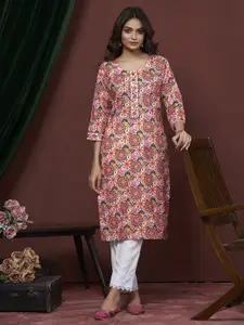 Fashion Basket Floral Printed Round Neck Straight Kurta