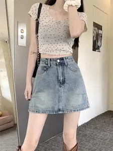 StyleCast Pure Cotton A-Line Mini Straight Hem Skirt