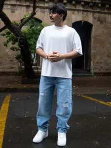 Powerlook Men Baggy Mid-Rise Ripped Mildly Distressed Light Fade Jeans