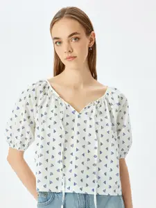 Koton Printed Puff Sleeve Pure Cotton Top