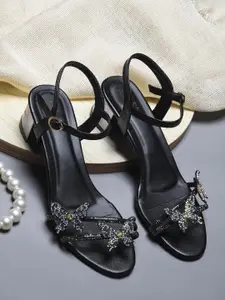 Froh Feet Women Embellished Block Heel Sandals with Rhinestone & Butterfly Design