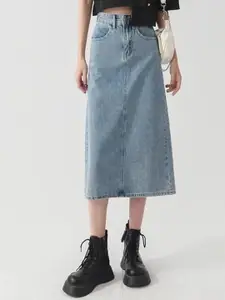 StyleCast x Revolte Denim High-Waist Straight Midi Skirt