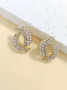 VAGHBHATT Gold-Plated Pearls Beaded & Crystal Studded Contemporary Studs