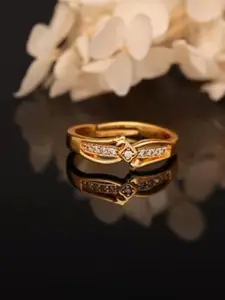 DressBerry Gold-Plated American Diamond-Studded Adjustable Finger Ring