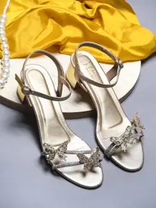 Froh Feet Women Embellished Ankle Loop Block Heels Sandals