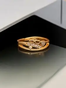 DressBerry Gold-Plated American Diamond Stone-Studded Adjustable Finger Ring