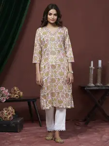 Fashion Basket Women Floral Printed V-Neck Straight Kurta