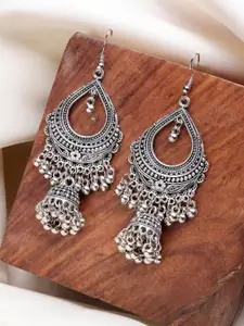Sangria Women's Silver-Plated German Oxidized Jhumka Earrings