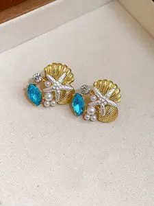 VAGHBHATT Gold-Plated Rhinestone Studded Quirky Shape Studs