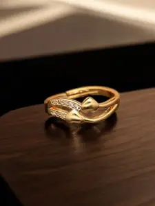 DressBerry Gold-Plated American Diamond Studded AdjustableFingerRing