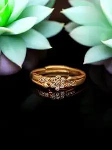 DressBerry Gold-Plated Women's American Diamond Studded Adjustable Finger Ring