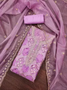 KIMISHA Floral Printed Beads And Stones  Organza Unstitched Dress Material