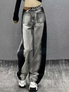 StyleCast x Revolte Women Wide Leg Mid-Rise Heavy Fade Jeans