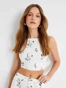 Koton Women Floral Printed Shoulder Straps Sleeveless Crop Top