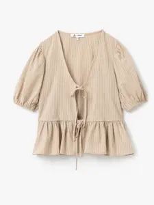 Koton Women Striped Puff Sleeve Peplum Top