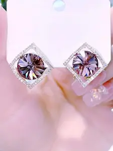 KRENOZ Gold-Plated Crystals Studded Square Stud