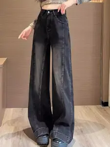 StyleCast Women Comfort Wide Leg High-Rise Mildly Distressed Light Fade Stretchable Jeans