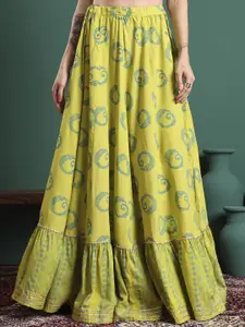 KALINI Floral Printed Flared Maxi Skirt