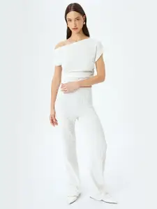 Koton Women Off-Shoulder Fitted Crop Top