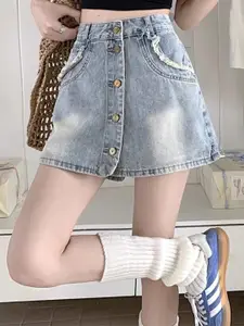 StyleCast Pure Cotton A-Line Mini Straight Hem Skirt