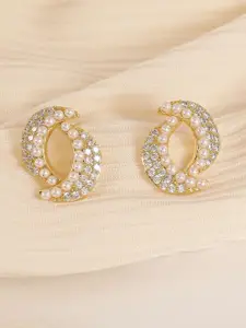 VAGHBHATT Gold-Plated Pearls Beaded & Crystal Studded Contemporary Studs