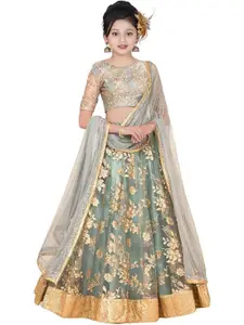 F Plus Fashion Girls Embroidered Semi-Stitched Lehenga & Unstitched Blouse With Dupatta