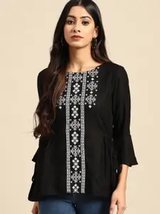 all about you Women Ethnic Motifs Embroidered Waist Tie-Ups Cotton Top