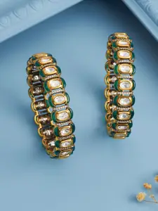 Kushal's Fashion Jewellery Green Set Of 2 Victorian-Plated Ethnic Kundan Bangles