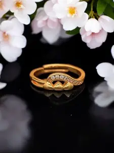 DressBerry Gold-Plated American Diamond Stone-Studded Adjustable Finger Ring