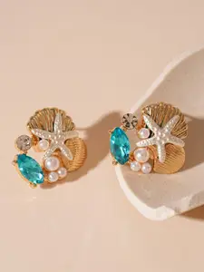VAGHBHATT Gold-Plated Rhinestone Studded Quirky Shape Studs