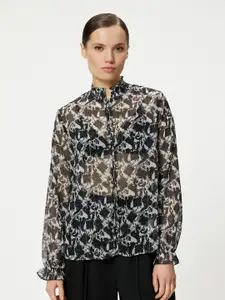 Koton Women Animal Print Mandarin Collar Shirt Style Top