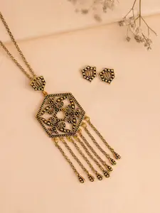 Voylla Gold-Plated Fringes Dramatic Fringe Pendant Set