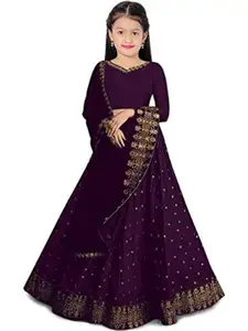 F Plus Fashion Girls Semi-Stitched Lehenga & Unstitched Blouse Raw Silk