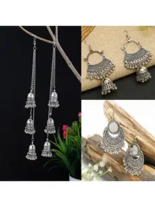 Dev Fashion Set of 3 Sterling Silver Chandbalis & Drop Earrings