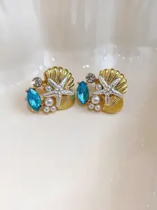 VAGHBHATT Gold-Plated Rhinestone Studded Quirky Shape Studs