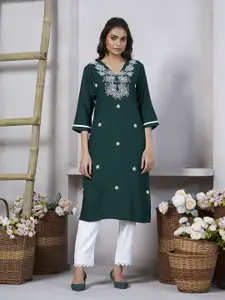 Fashion Basket Floral Embroidered Round Neck Straight Kurta