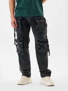 Snitch Men Black Mid-Rise Baggy Cargo Pants