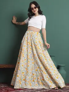 KALINI Floral Printed Flared Maxi Skirt