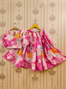 JOVK DESIGN Girls Floral Printed Silk Ready to Wear Lehenga & V-Neck Blouse