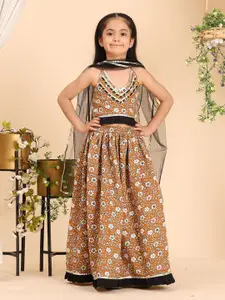 Cutiekins Girls Floral Printed Cotton Gota Patti Ready to Wear Lehenga, Choli With Dupatta