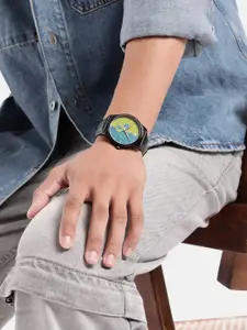 WROGN Men Brass Printed Dial & Leather Straps Analogue Multi Function Watch