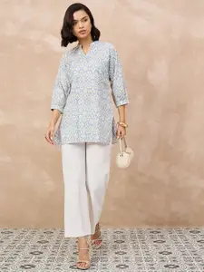 all about you Women Ethnic Motifs Printed V-Neck Pure Cotton Straight Kurti