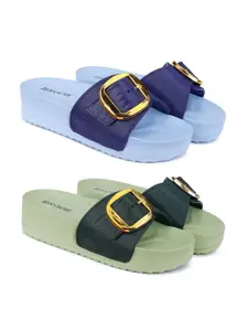 BERSACHE Women Pack Of 2 Open Toe Sliders