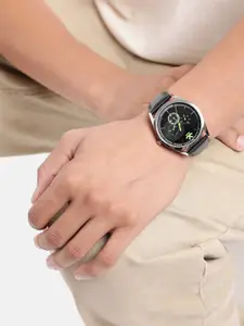 WROGN Men Brass Printed Dial & Leather Straps Analogue Multi Function Watch