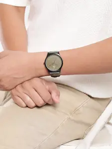 WROGN Men Brass Dial & Leather Straps Analogue Chronograph Watch