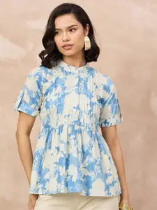 all about you Women Abstract Printed Mandarin Collar Cotton Top